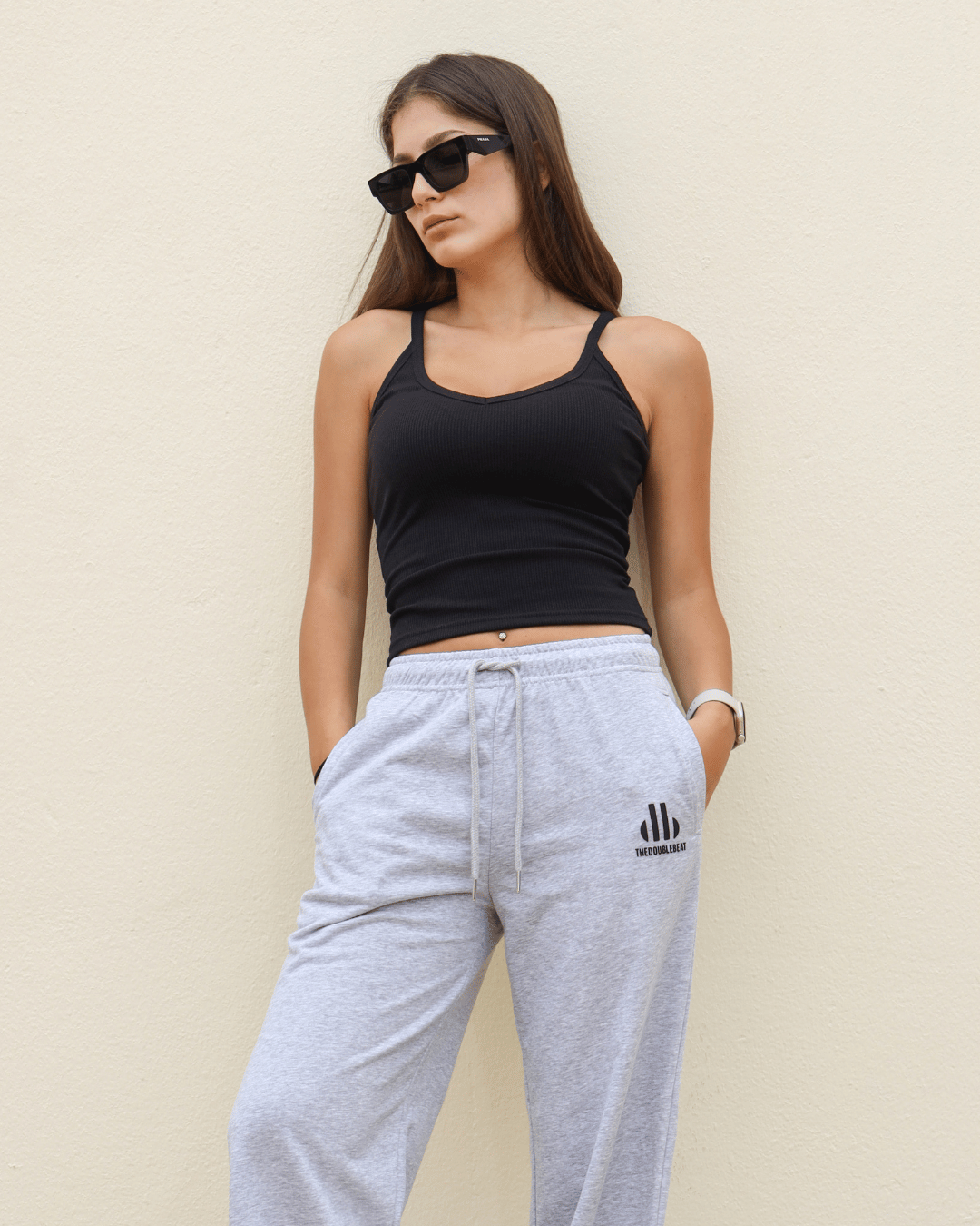 Female black cotton v-neck tank top