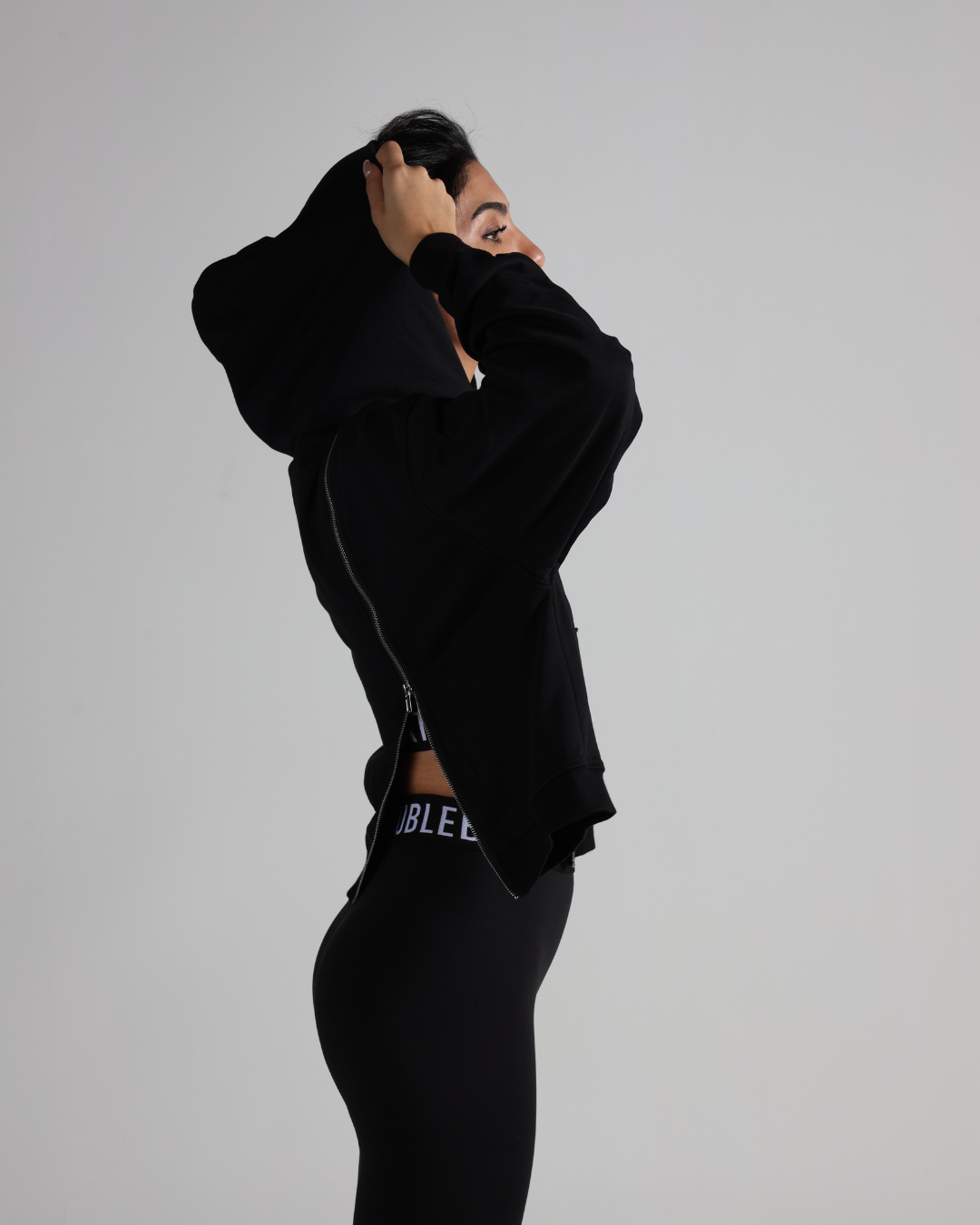 Women wearing black hoodie